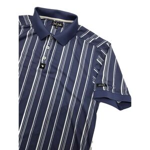 Bad Birdie Polo Shirt Mens Medium Blue White Striped Golf Performance